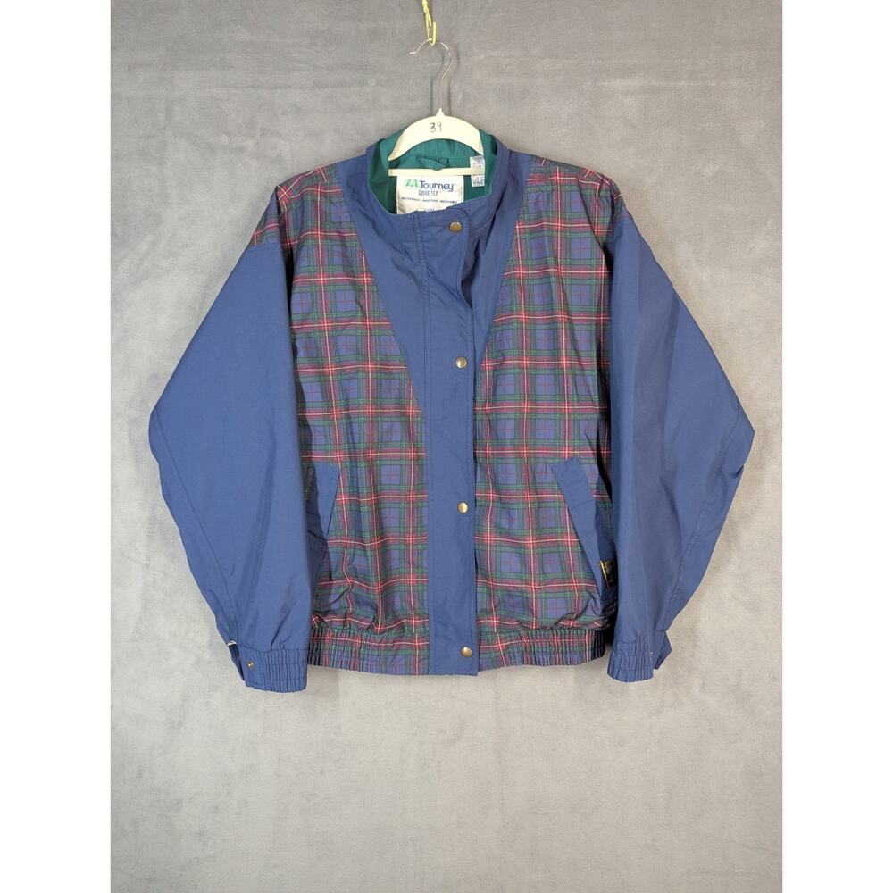 Vintage Tourney Jacket Women's Large Plaid Full Zip Waterproof Golf 90s